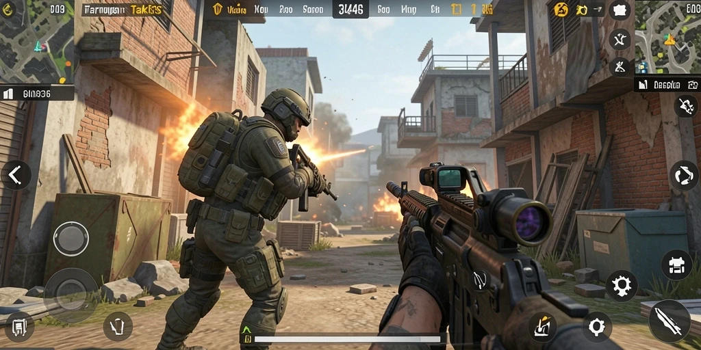 Screenshot gameplay <strong>3446</strong> menunjukkan aksi menembak yang mendebarkan.