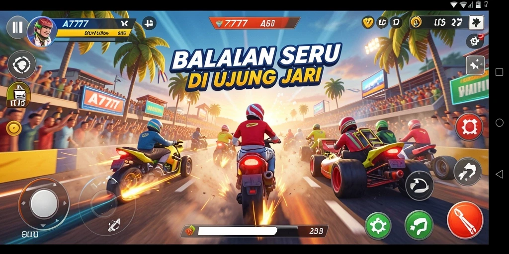 Screenshot A7777 yang menunjukkan serunya balapan di lintasan yang menantang.