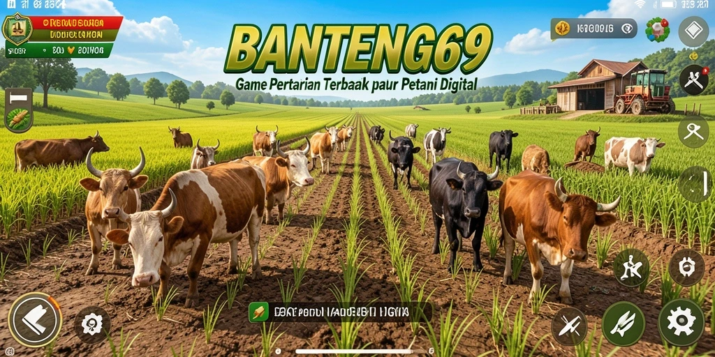 Tampilan gameplay yang menarik dalam BANTENG69 dengan lahan pertanian yang luas.