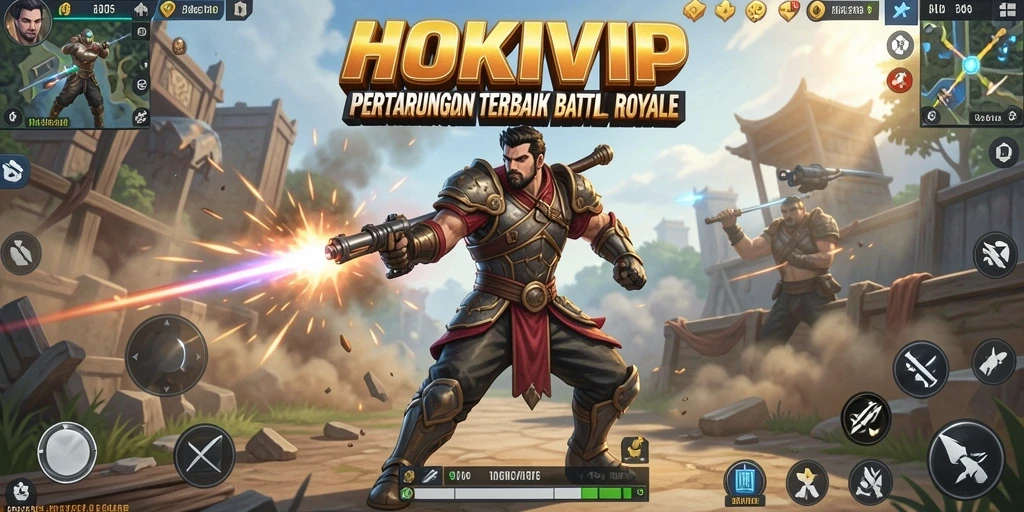 Screenshot HOKIVIP menampilkan aksi intens Battle Royale yang memukau.