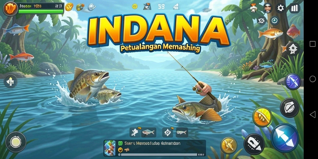 Screenshot gameplay INDAAA menampilkan suasana memancing yang mendebarkan.
