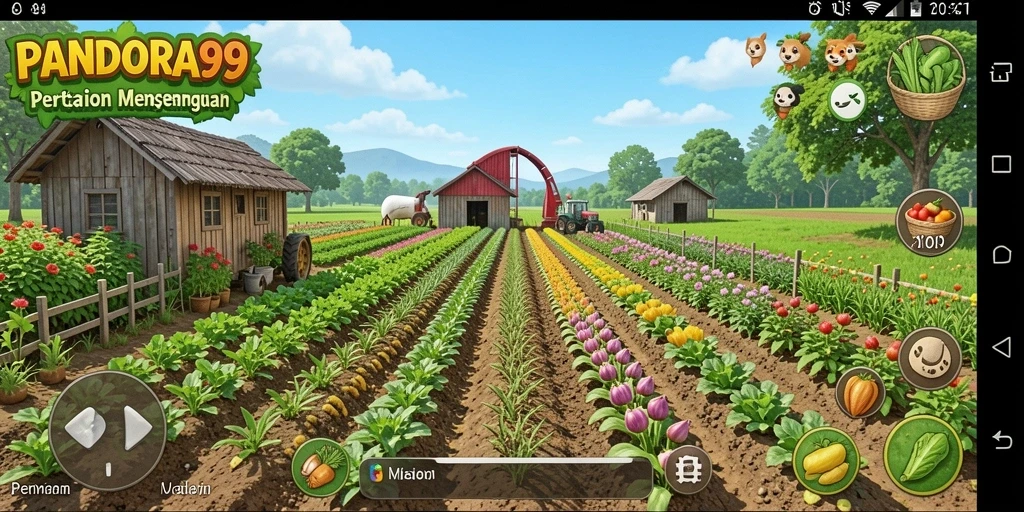 Screenshot gameplay PANDORA99 menunjukkan aktivitas bertani seru.
