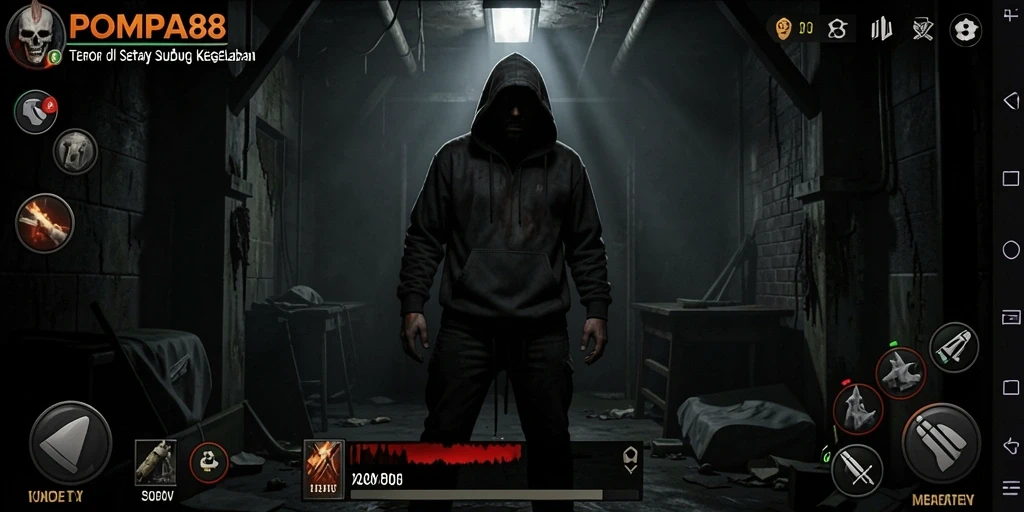 Screenshot gameplay POMPA88 yang menampilkan suasana kegelapan dan ketegangan.