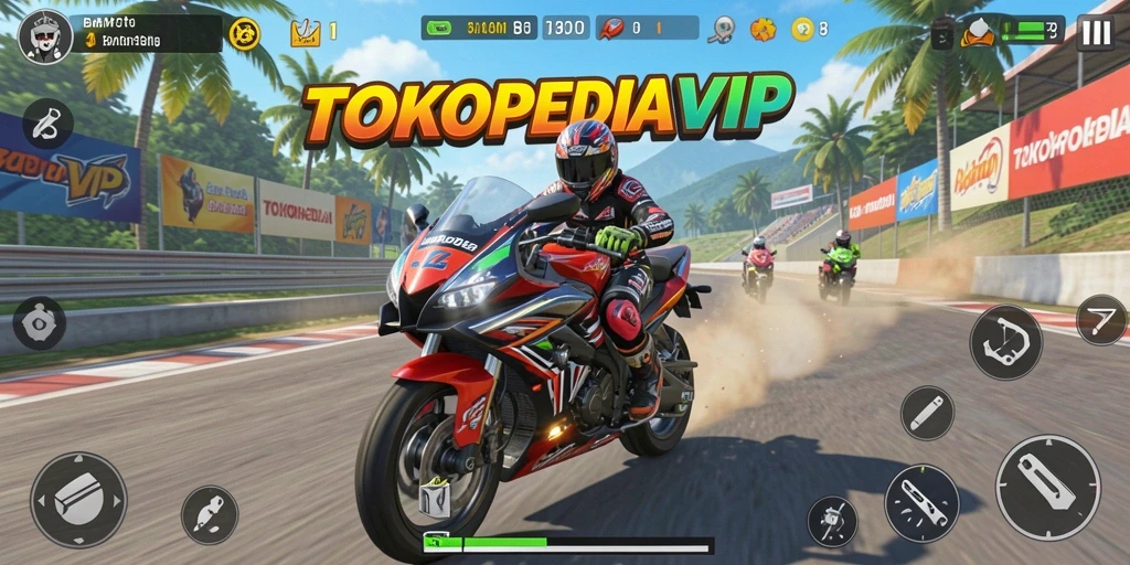 Screenshot menampilkan gameplay seru balap motor di TOKOPEDIAVIP.