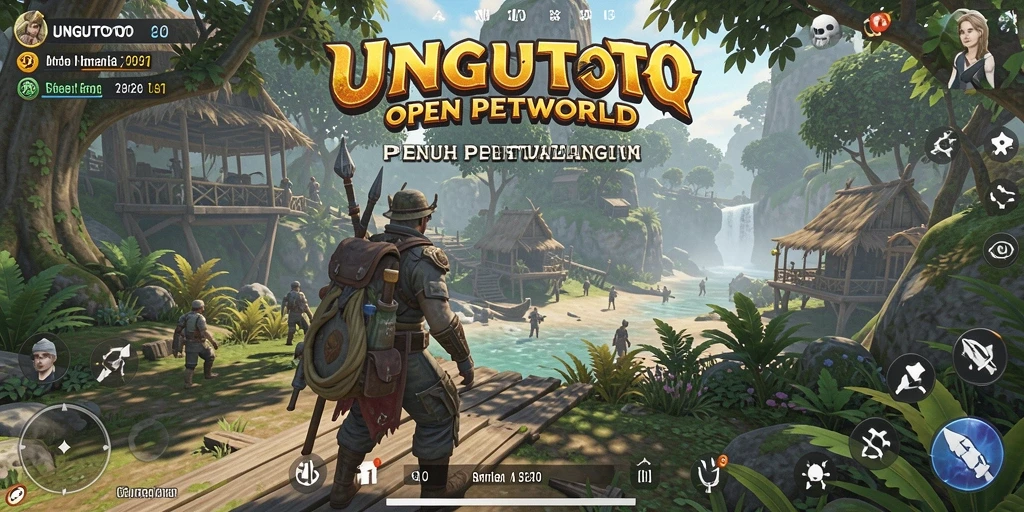 Screenshot gameplay UNGUTOTO yang menunjukkan eksplorasi dunia yang luas.