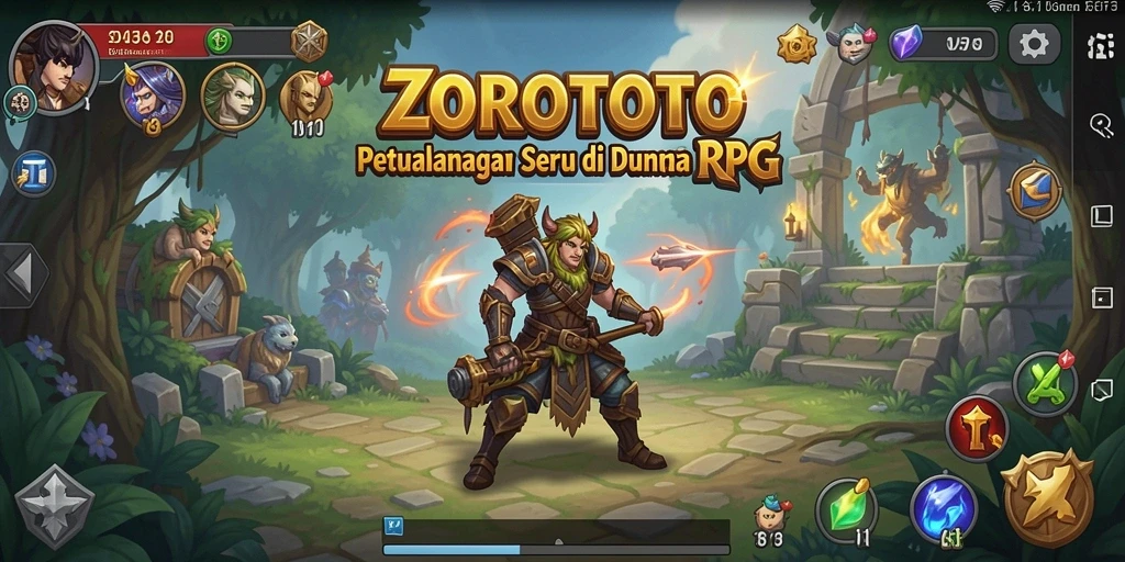 Screenshot ZOROTOTO menampilkan pertempuran epik di dunia RPG.